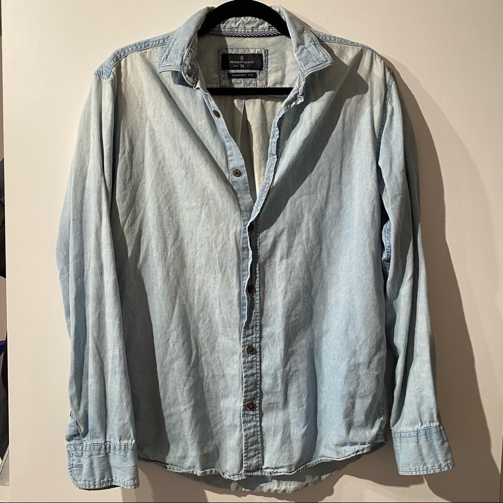 Light denim button down shirt